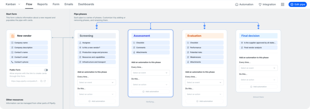 Concepteur de processus dans le Workflow app Pipefy